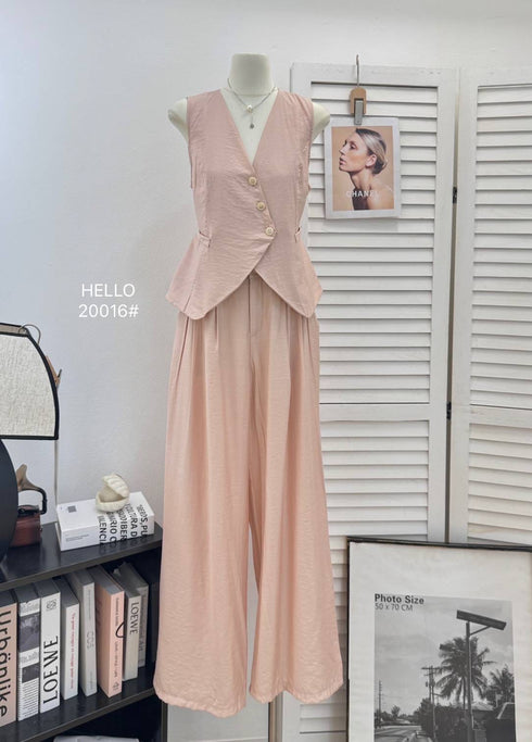 Asymmetrical Button Down Vest With Skirts Sets